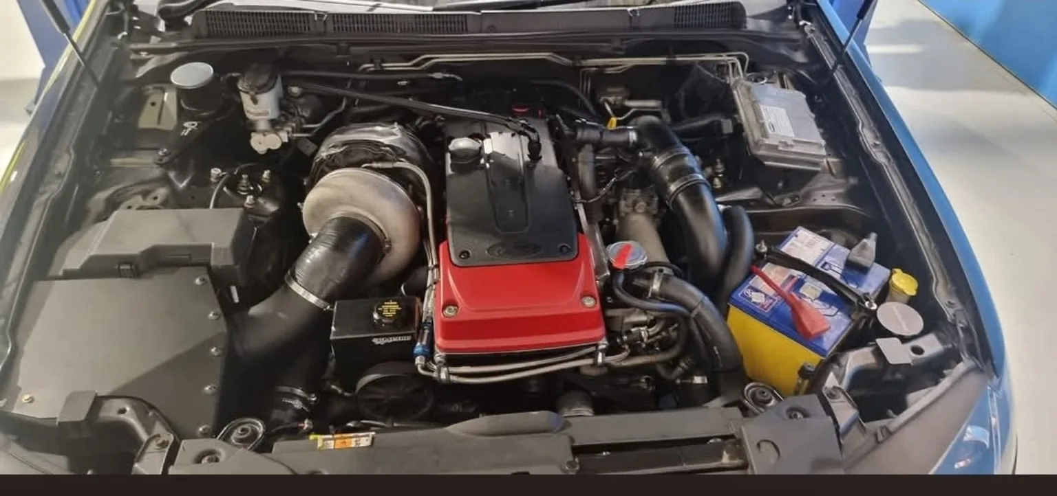 Turbocharged Barra engine bay