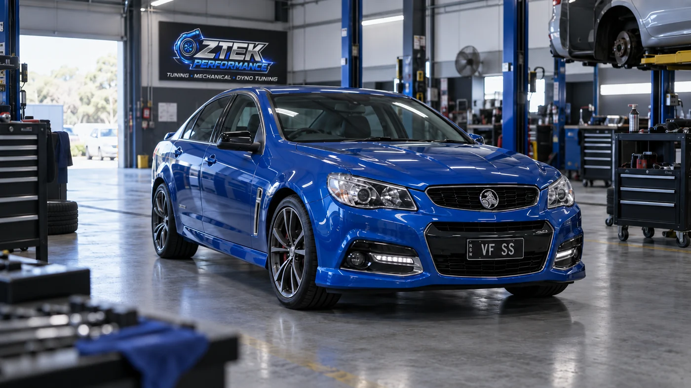 Blue VF SS Commodore in the OZTEK workshop
